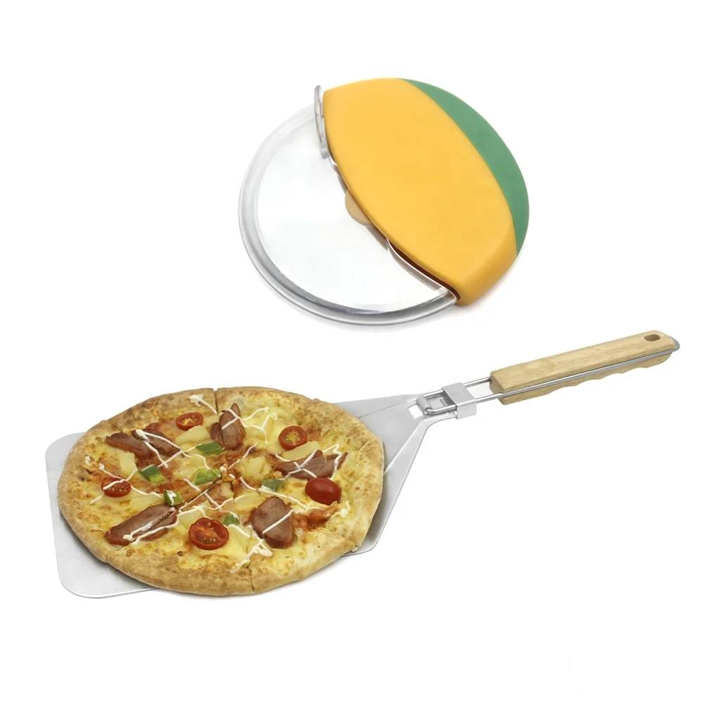 Pizza Peel with Metal Pizza Cutter Set Wood and Plastic Baking Paddle for Use in Oven for Pizza Oven