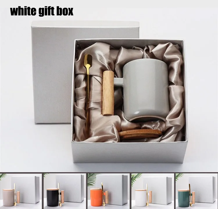 Hot Sale Custom Logo Nordic Matte White Black Ceramic Coffee Mug with Wooden Handle