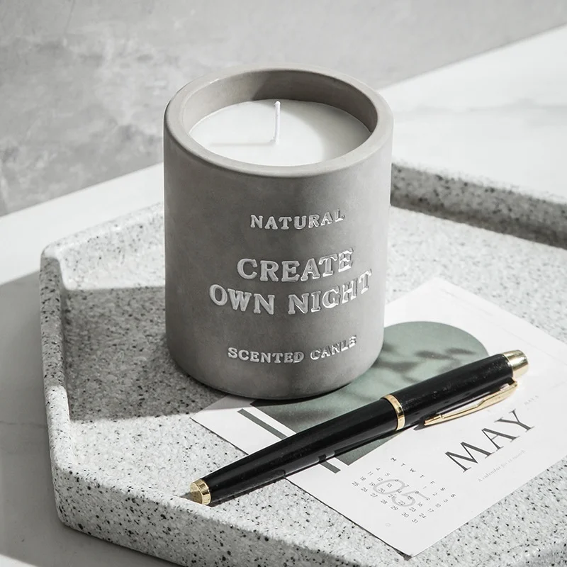 Wholesale matte concrete candle jar custom printed cement candle jars cylinder tin jars for candles vessels