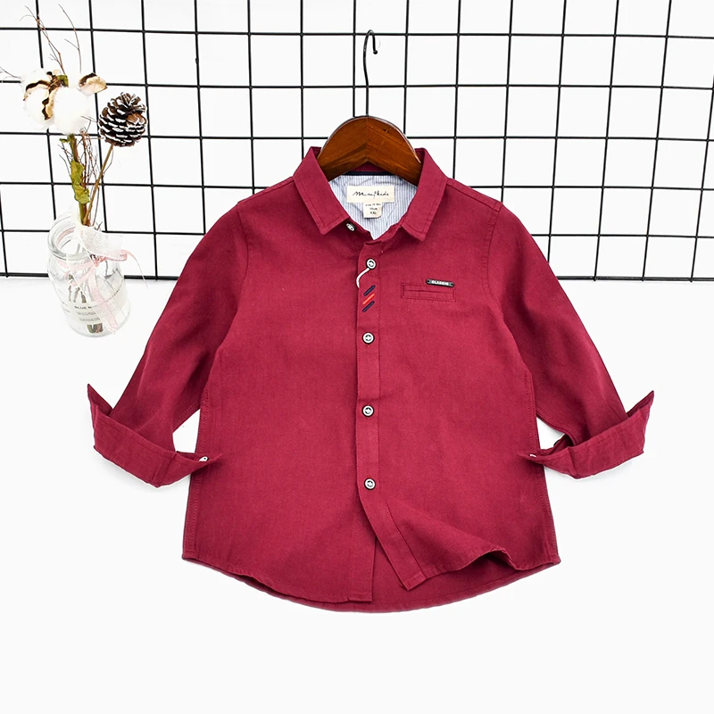 Soft Cotton Lapel Boy Formal Stand Collar Children Plain White Button Down Solid Long Shirt Child Ong Sleeve Shirt for 1 to 6