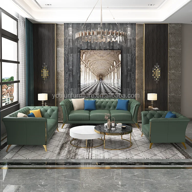 living room green 4 3 seater sofa velvet with golden legs