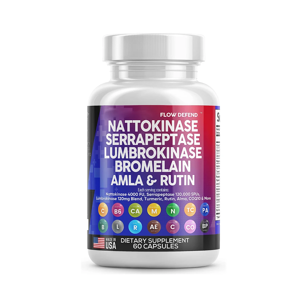 Serrapeptase Lumbrokinase Capsules Bromelain Amla Rutin Capsules ALL IN ONE Nattokinase Capsules With fast shipments