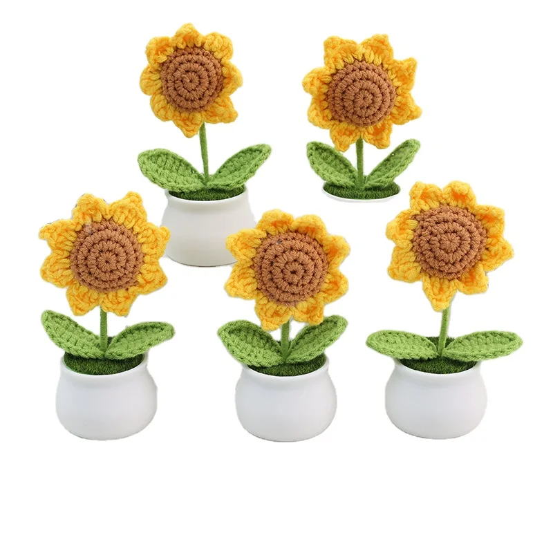 Sunflower potted flower Holiday Party decoration small bonsai Handmade woolen sunflower