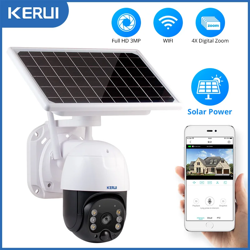 KERUI Outdoor Solar Security Camera 3MP Wireless WiFi Camera Solar Panel PIR Motion Alarm ICSee APP
