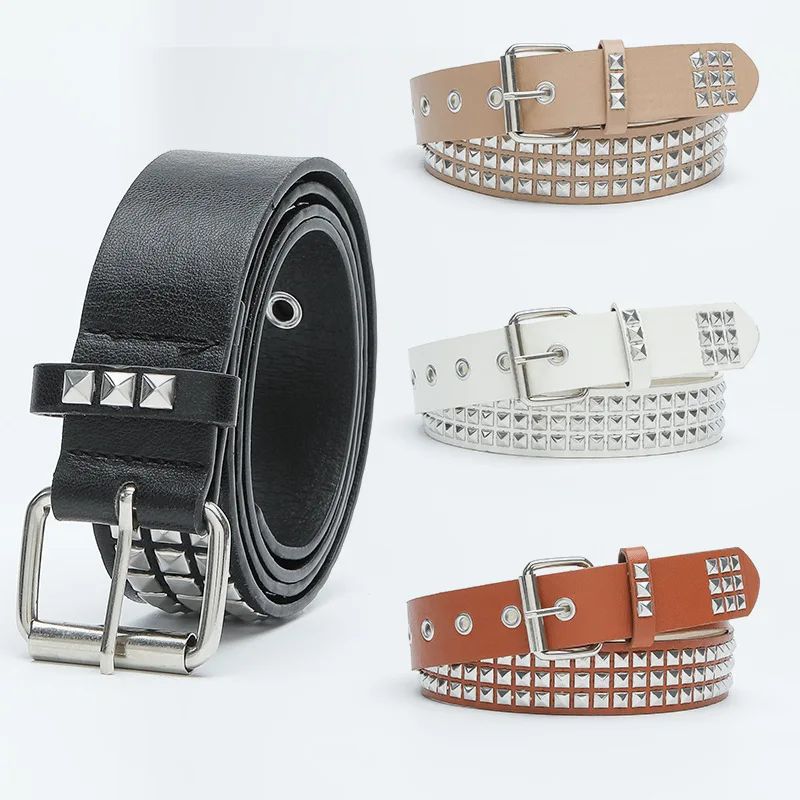 CPC Custom Square Rivet Belt Women Metal Pyramid Rtraps Rock Hardware Jeans Female Funk Waist Belts