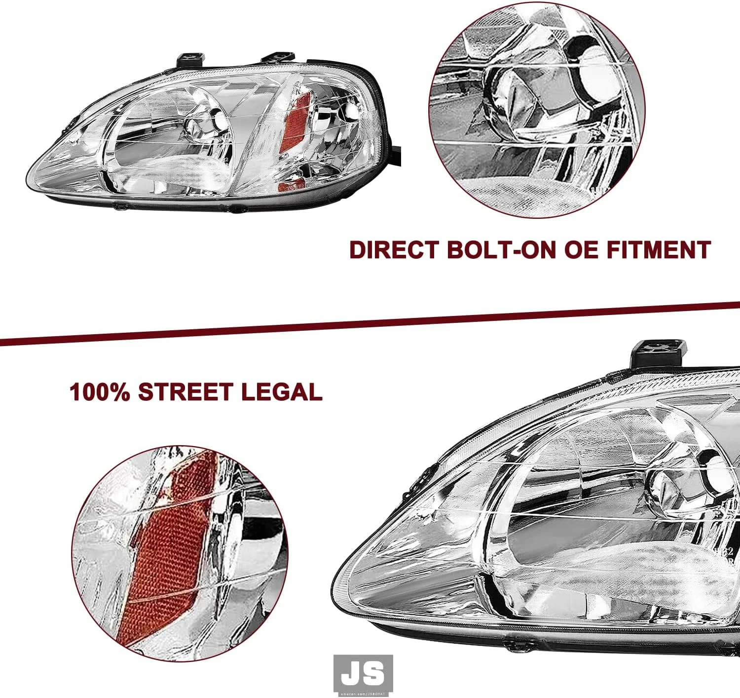 Wholesale Auto Parts Headlampsfor OE Style Headlight Assembly Chrome Clear Lens Headlamp for 1999-2000 Honda Civic Headlight