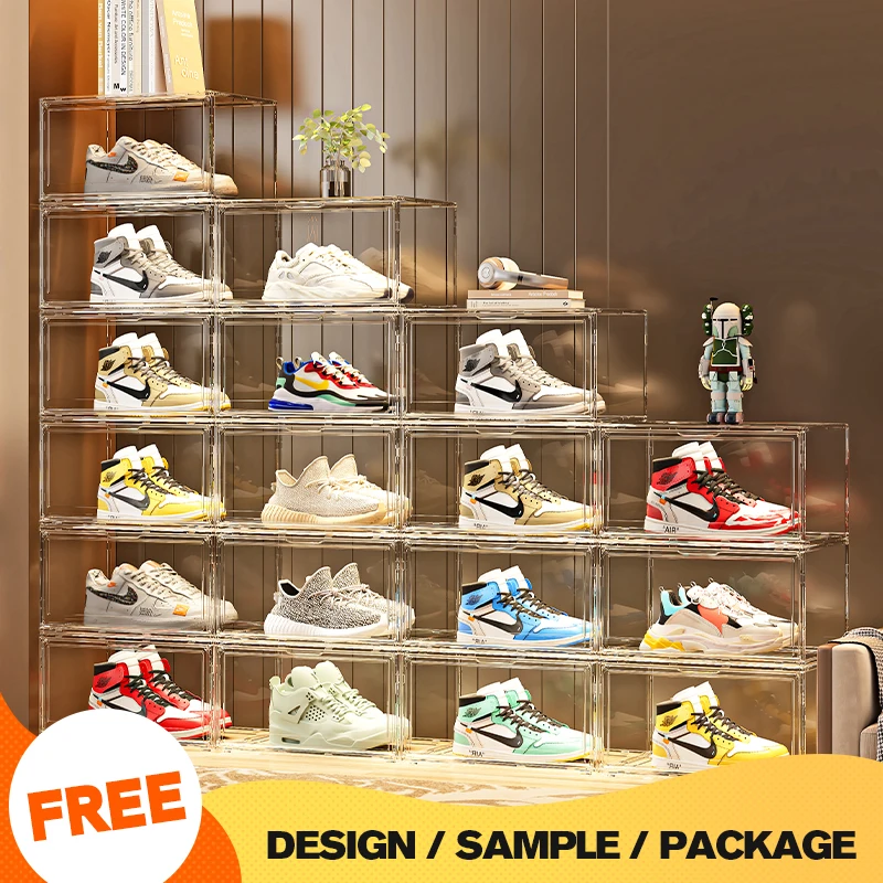 Wannuo Hot Sale Plastic Shoe Boxes Wholesale Clear Shoe Box Storage Shoe Organizer Storage Box with Magnet