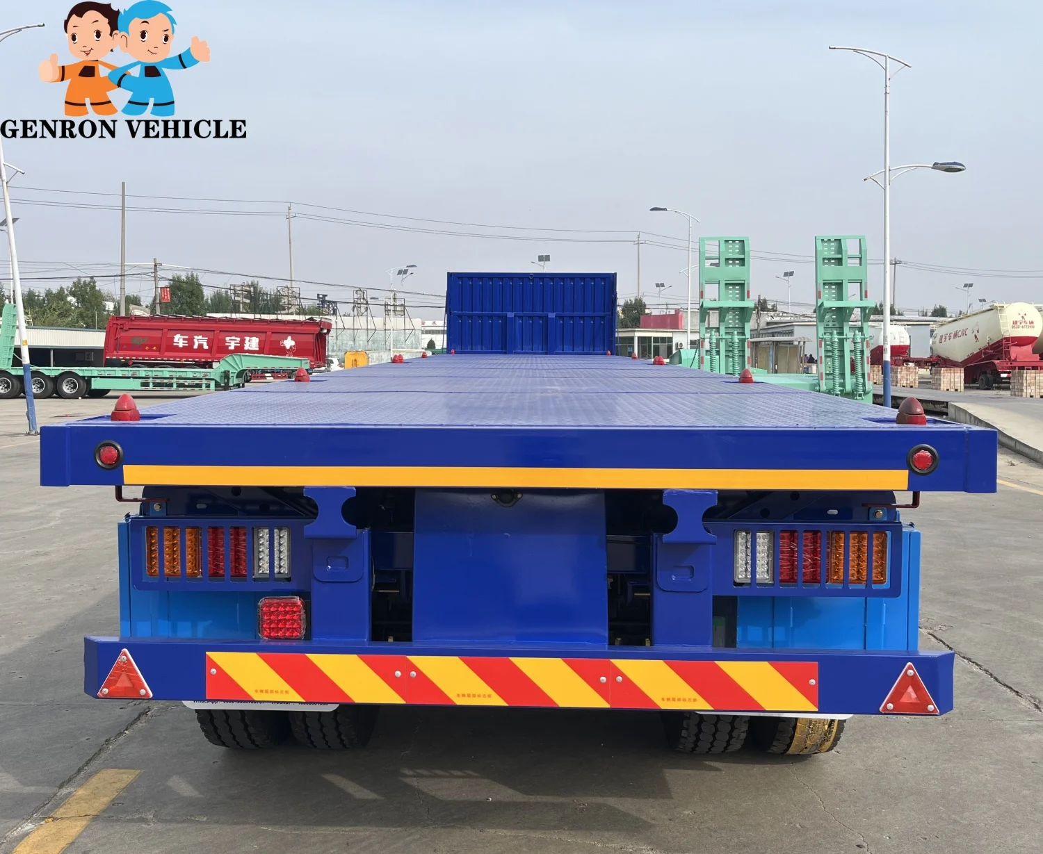 50 tons China three axles 13000x2500x2700 mm container transport/logistics flat bed semi trailer truck with oil tank