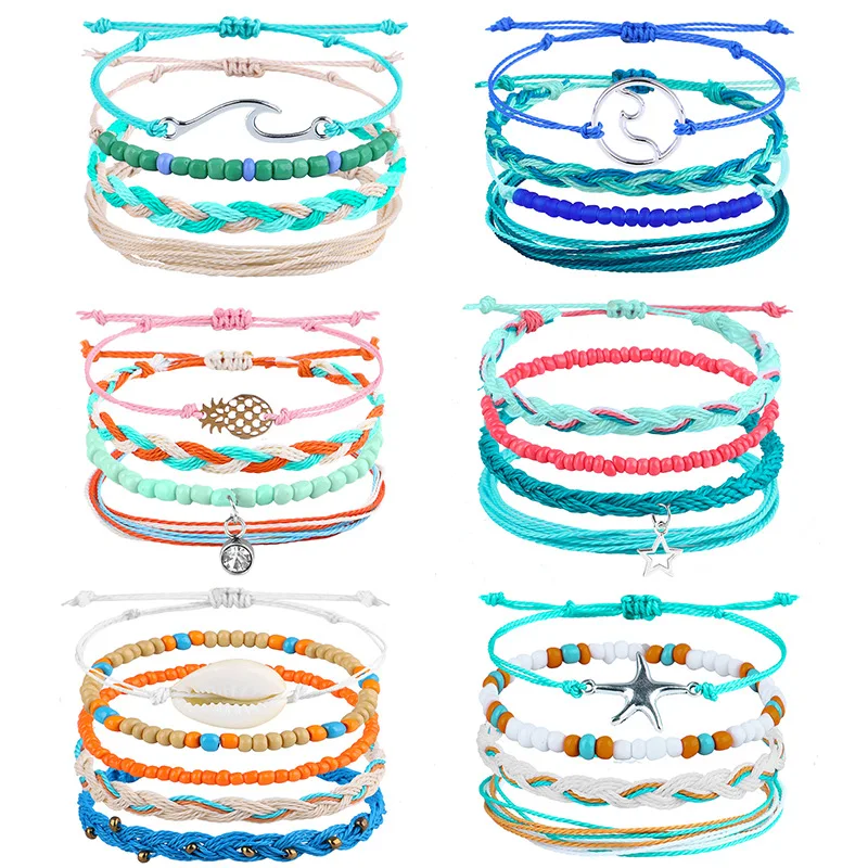 New Bracelet Gifts Wax Thread Braided Rice Bead Bracelet Bohemian Daisy Sunflower Turtle Shell Bracelet Women