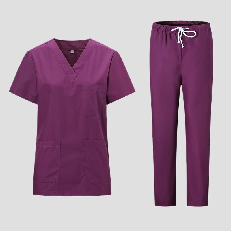Wholesale Soft Cotton V Neck Split Suit Unisex Medical Uniforme Scrubs Sets Anti Wrinkle Women Hospital Uniforms