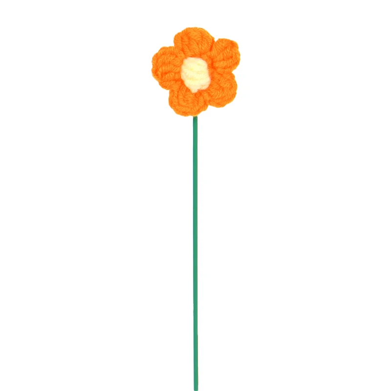 Orange Crochet Puff Daisy Flowers without Leaves- 1 dozen