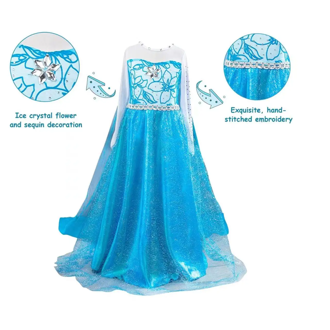 Halloween Kids Elsa Anna Princess Dress Cosplay Fancy Costume Dress For Girls