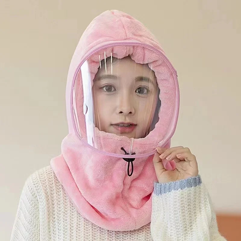 Unisex fleece balaclava with transparent cover balaclava ski anti droplet fogging  Neck Warmer Beanies thermal fleece balaclava