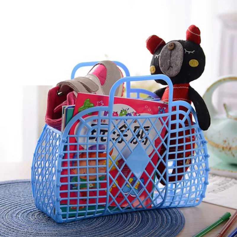 23*17*9cm Jelly Basket Bag Beach Bag Plastic PVC Personalized Retro Vintage Foldable Handbag Purse For Women Party Favor Bags