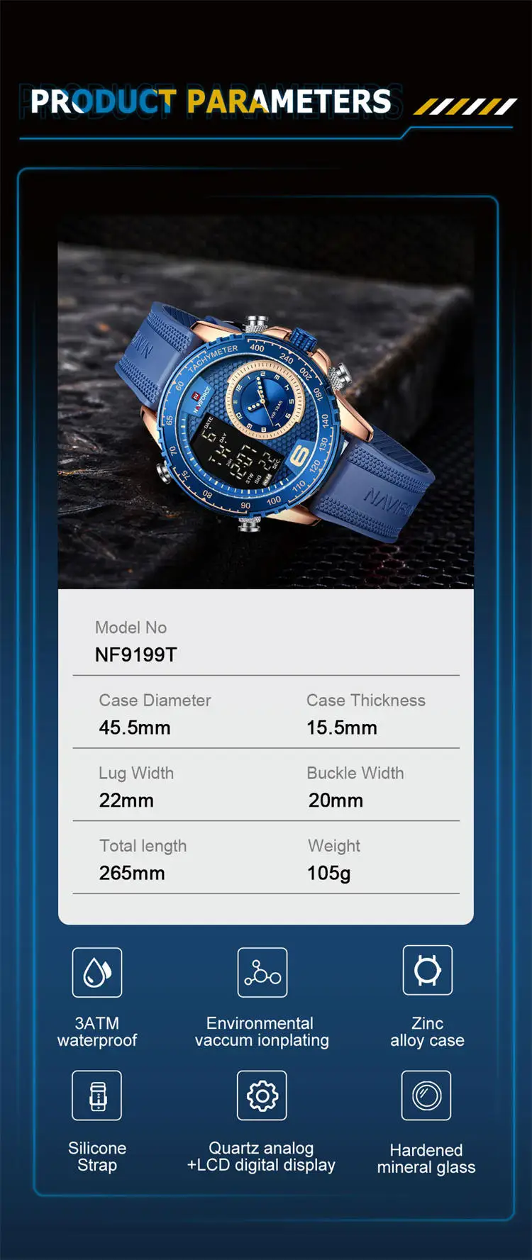 Naviforce NF9199T high quality make custom  mens hour perfect TPU big numbers date display  sports wristwatch