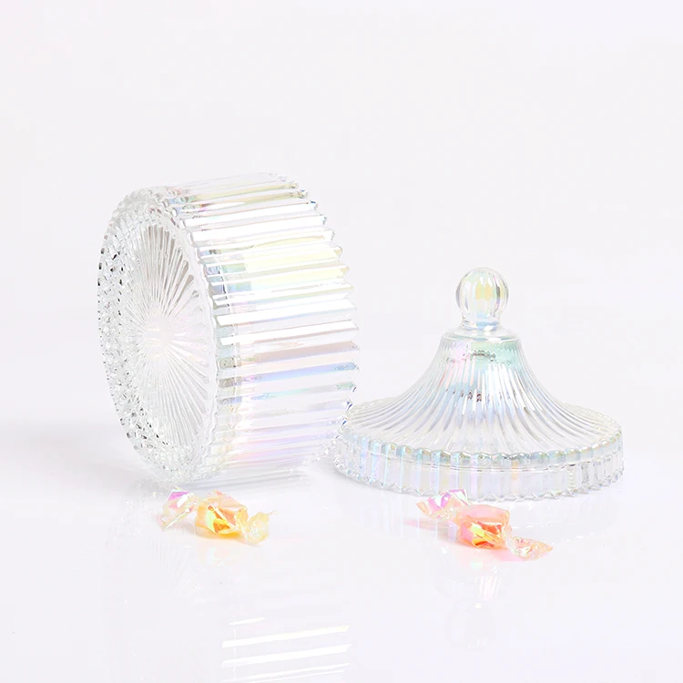 Светлые радужные стеклянные банки для конфет 12 унций 13 унций со стеклянной крышкой для изготовления свечей