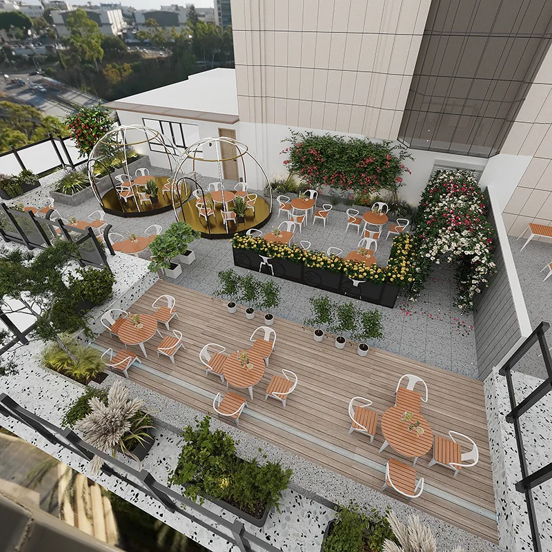 Customizable Restaurant Outdoor Garden Terrace Table Casual Garden Table and Benches Metal Restaurant Table Chair