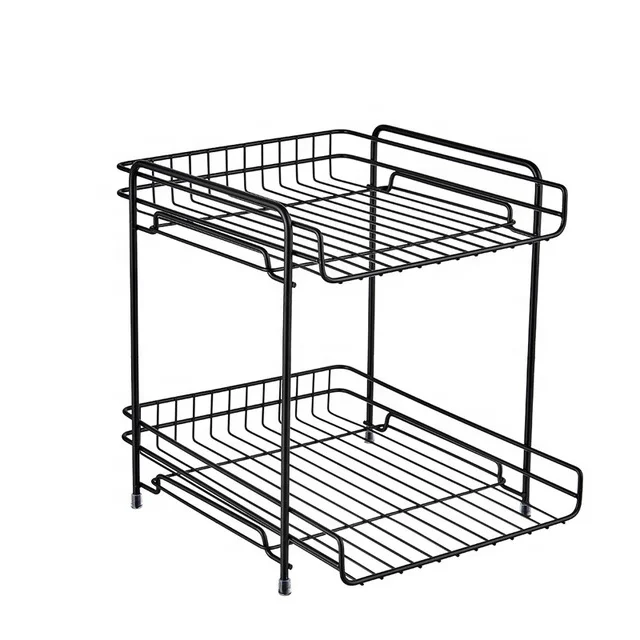 2-Layer Modern Metal Wire Storage Rack Steel Spice and File Organizer for Home for Cabinet Magazine and File Holder in Kitchen