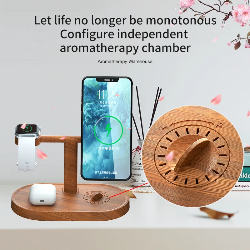 Быстрое беспроводное зарядное устройство Qi Wood портативное 3 в 1 зарядная станция площадка для iphone бамбуковое