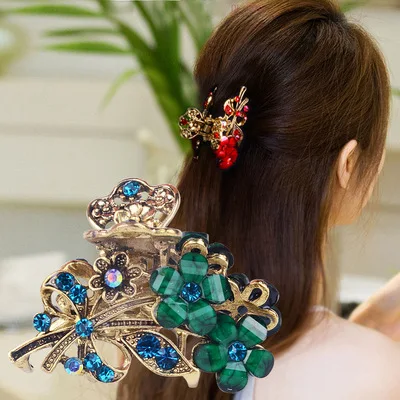 Wholesale Hair Claw Clip Factory Hot Sales Metal Hair Claws Alloy Retro Rhinestone Resin Flower Hair Claw Clips For Female