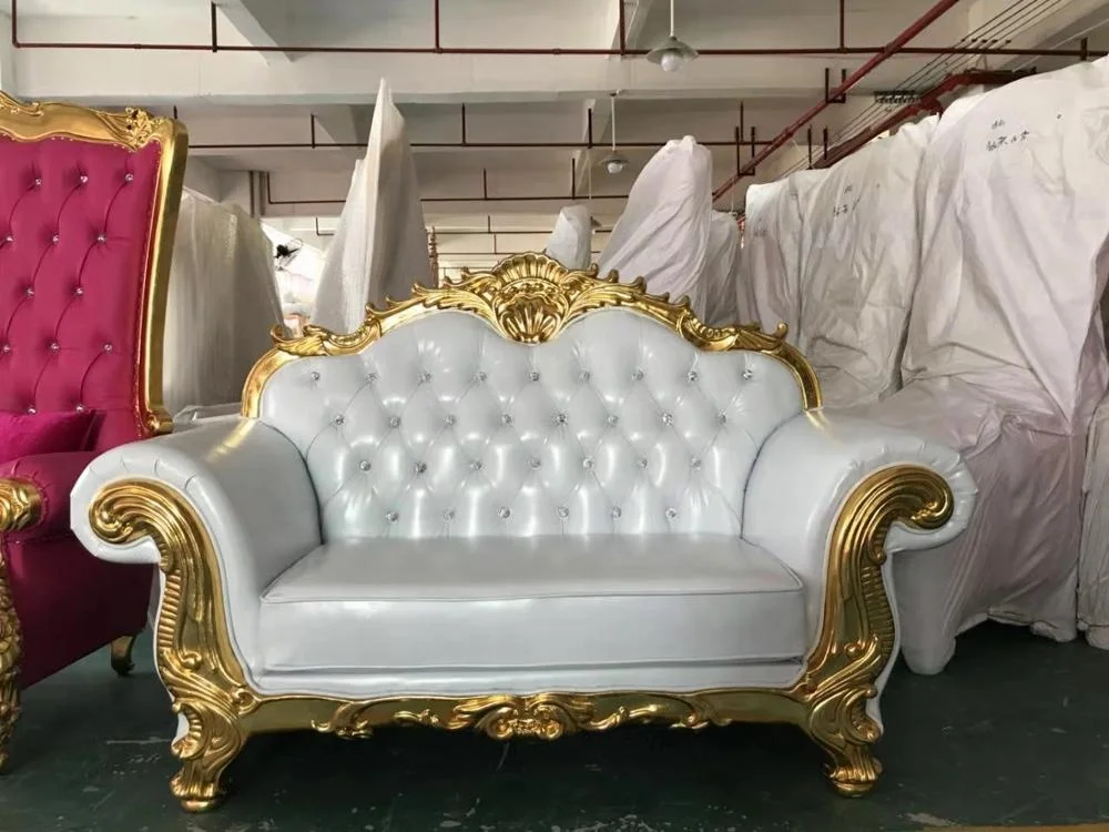 Silver frame white leather double seat throne chair