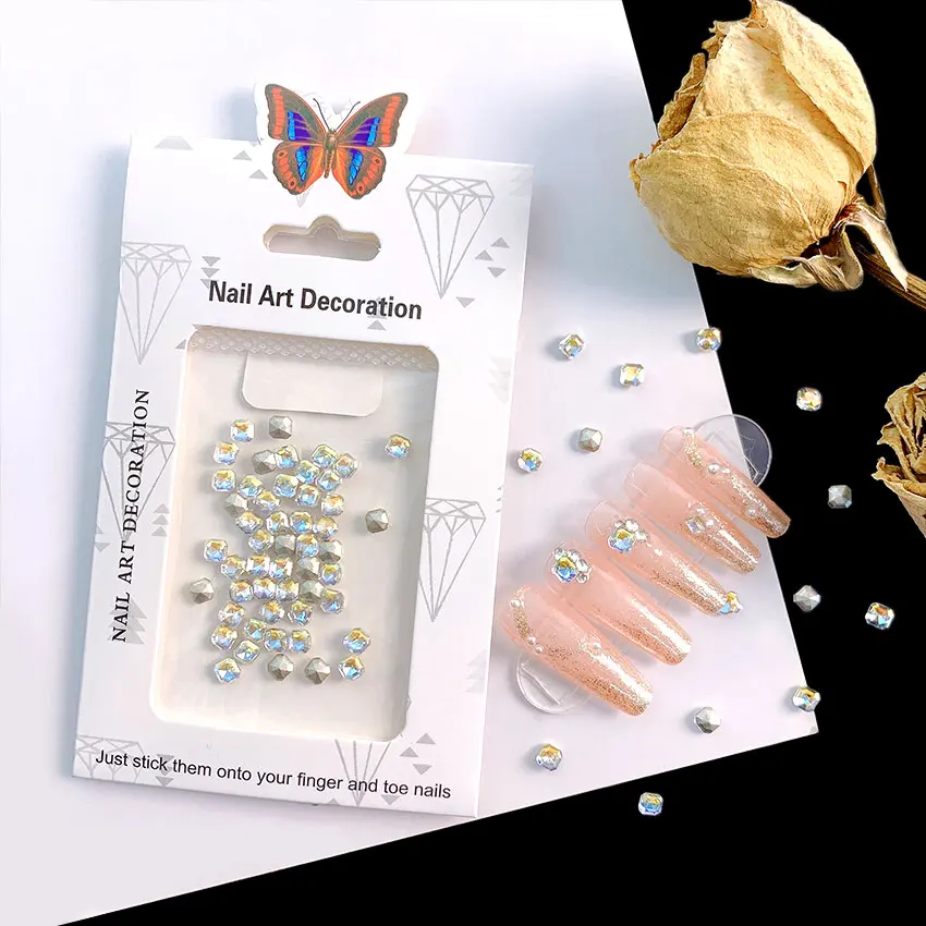 C148 SAFENG 50pcs Shiny Point Back Glass Rhinestone Non Hot Fix Butterfly Star Nail Art Rhinestone For Nail Art Decoration