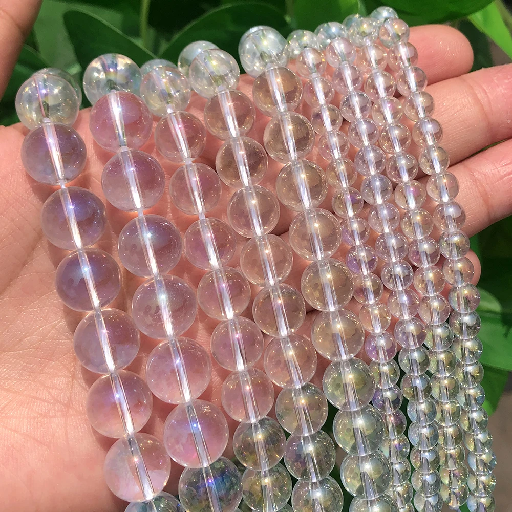 Wholesale Round 6/8/10/12MM  AB Color Transparent Electroplated Glass Beads For Jewelry Making DIY