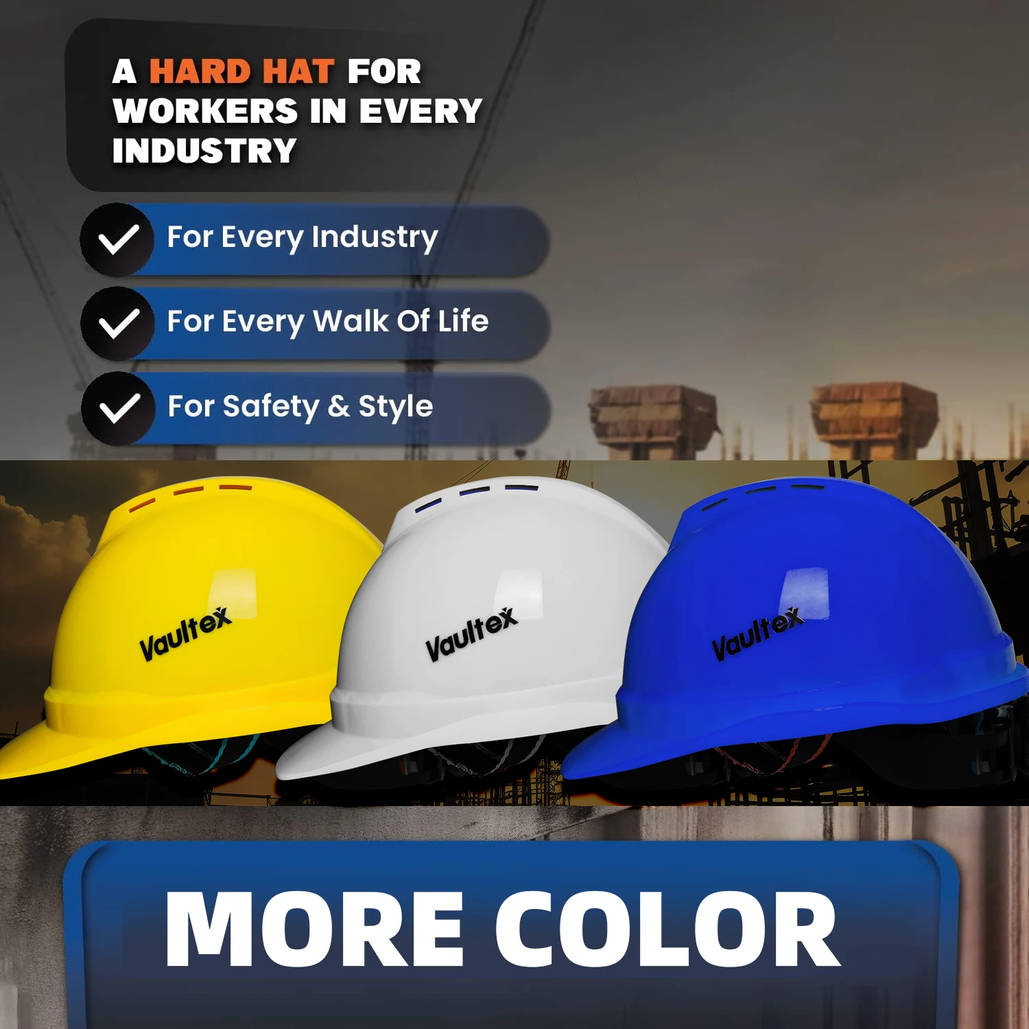 Vaultex HDPE Work Engineering Construction Helmet Industrial Protective Hard Hats V-Shape Adjustable Safety Helmet
