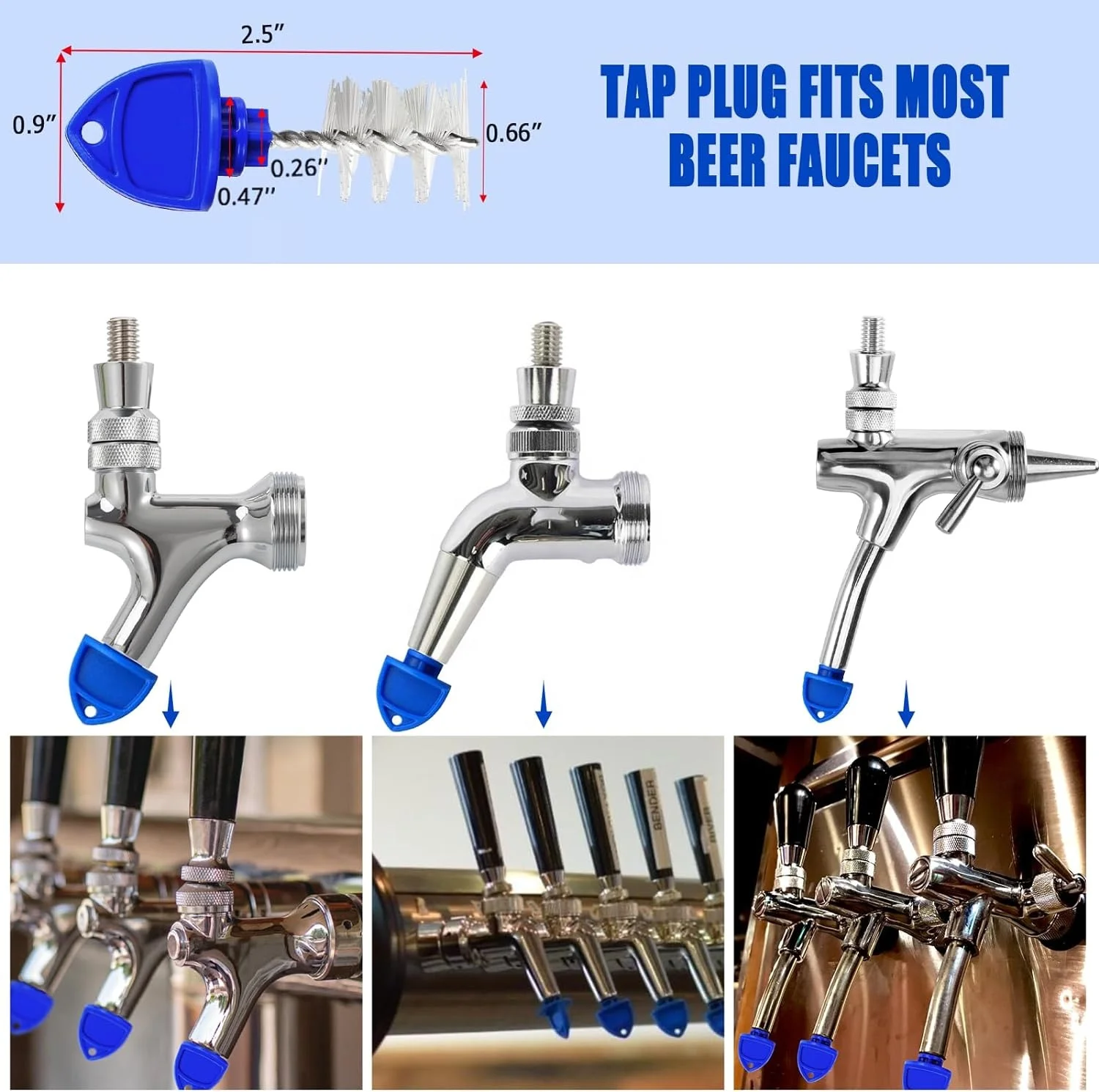 Draft Beer Tap Plugs Brush Beer Faucet Cap, 12PCS Keg Tap Plug + 6PCS Beer Tap Cover + 2PCS Long Cleaning Brush, Beer Faucet