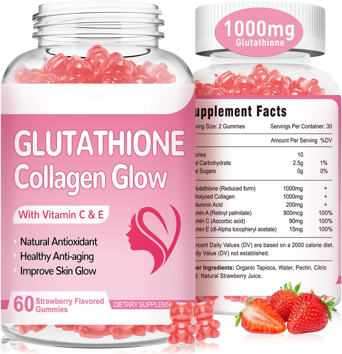 Collagen Gummies Glow Private Label Skin Whitening 60 Gummies Supplements