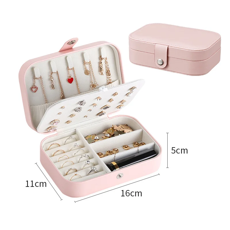Luxury Pink Large Capacity Dust Proof Organizer Leather Jewelry Storage Box