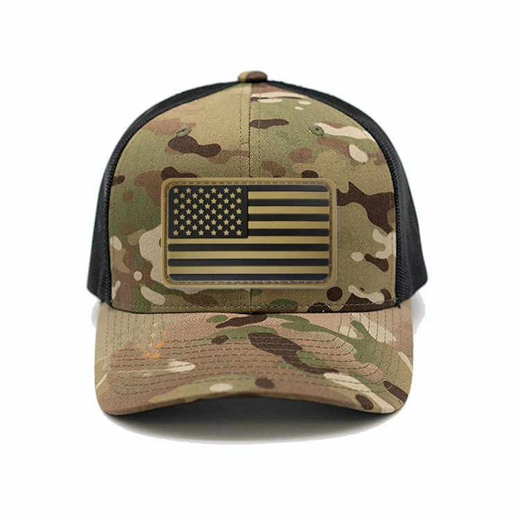 2022 New Arrived USA Flag Rubber Patch Trucker Caps Camo Trucker Hat American Flag Camouflage Cap Tactical Cap