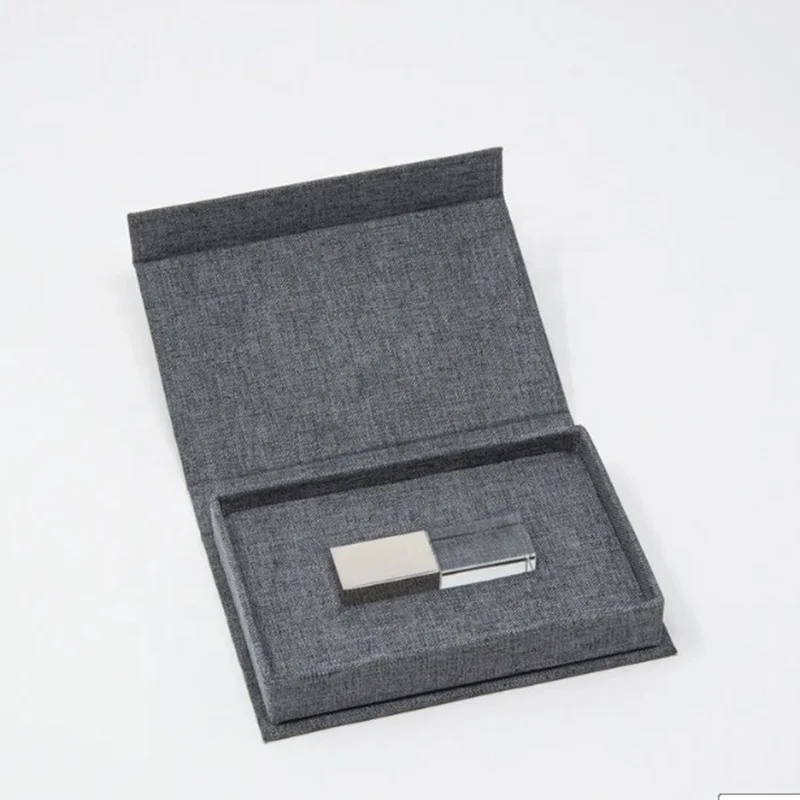 Custom Luxury Linen USB BOX Special Paper Fabric Gift package Boxes for Crystal USB