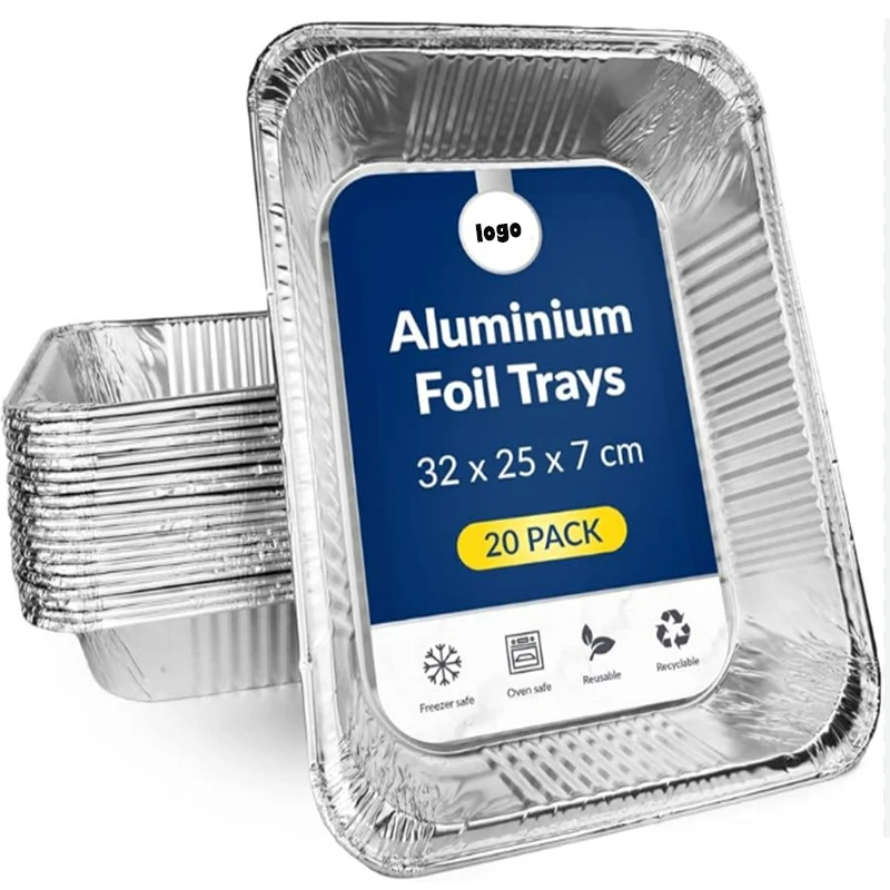 OEM ODM 450ml 800ml 1000ml 2400ml 9700ml Microwave Oven Safe Use Silver Aluminum Foil Tray with Smooth