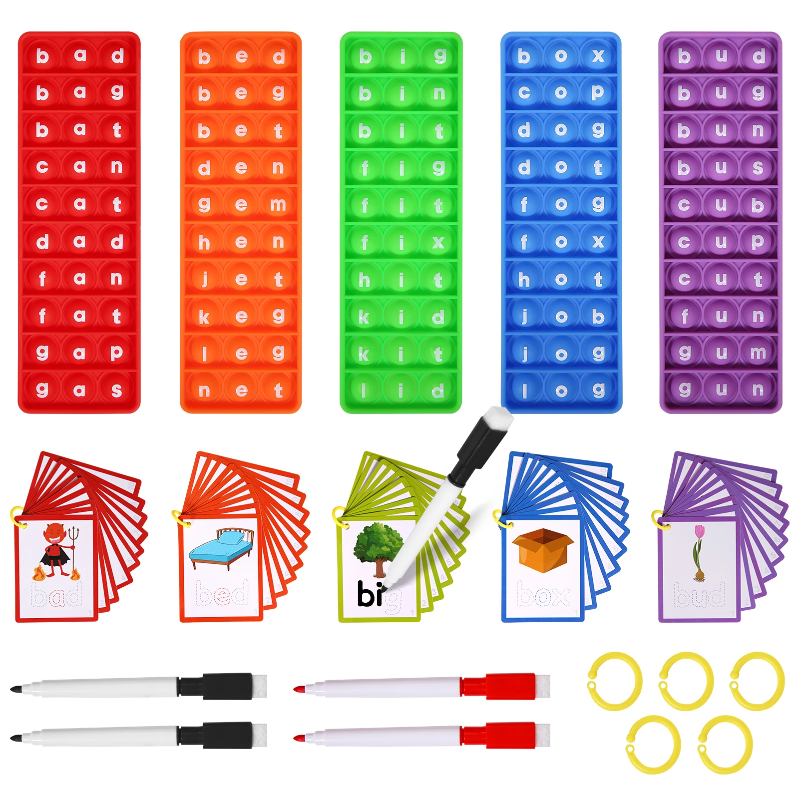 Word Pop CVC Words Games ,Phonics Game Reading Writing Erasable Flash Cards Pop Fidget Toys, Learn to Read Teaching Resources