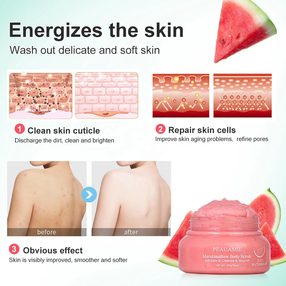 Wholesale Natural Vegan Fruit Scrub Exfoliating Marshmallow Watermelon Body Scrub