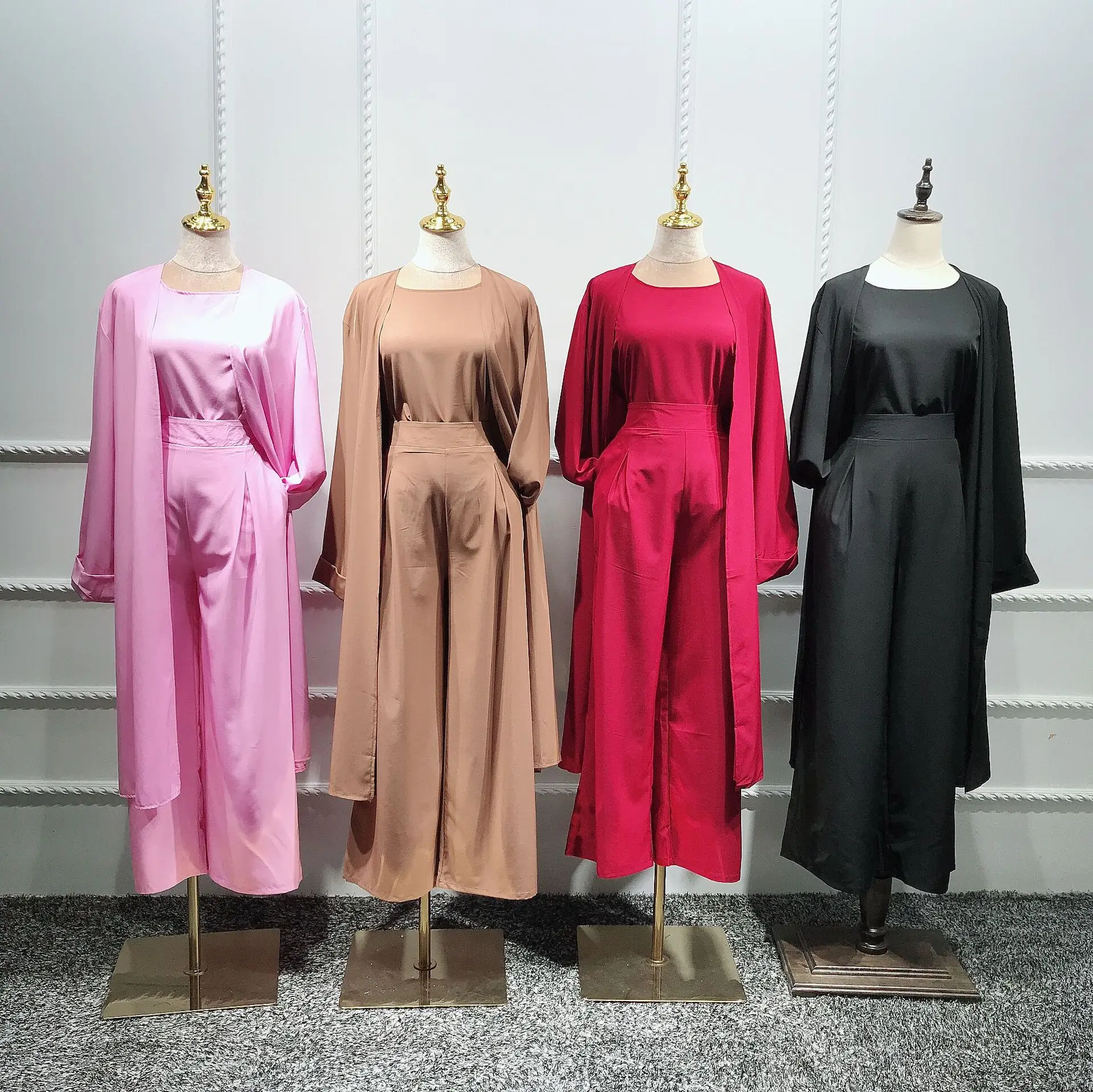Wholesale Solid Color Three-piece Suit Muslim Clothing Islamic Womens Suit Casual Arab Clothes Suits
