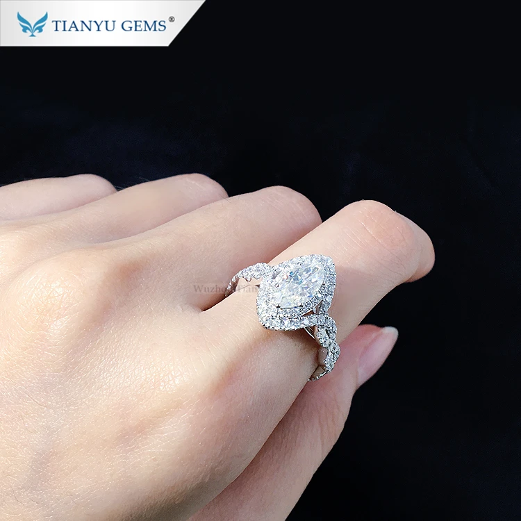 Tianyu gems custom design 14k white gold setting ice marquise cut moissanite center stone ring