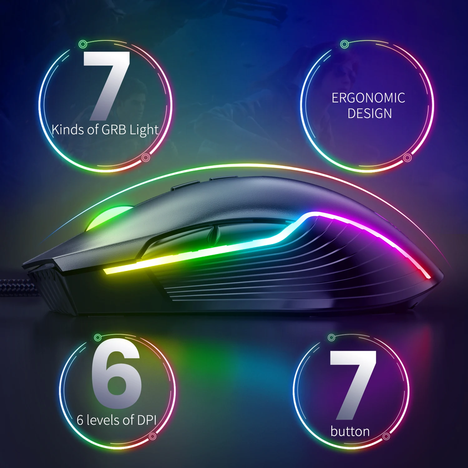 Onikuma CW905 Wired gaming mouse For Pc Laptop and Mac Computer with Ergonomics design 6400 DPI adjustable