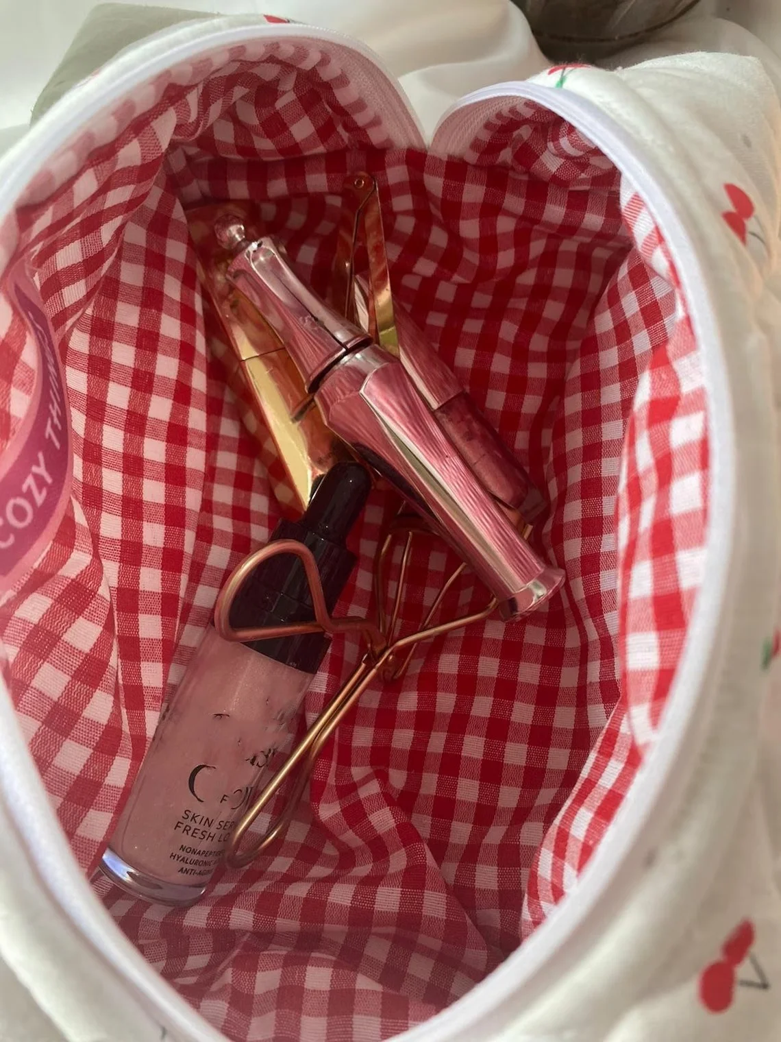 Wholesale Warm and fashionable soft Quilted Cosmetic Bag Cosmetic Pouch Cherry bow Heart Pattern makeup bag Christmas gift