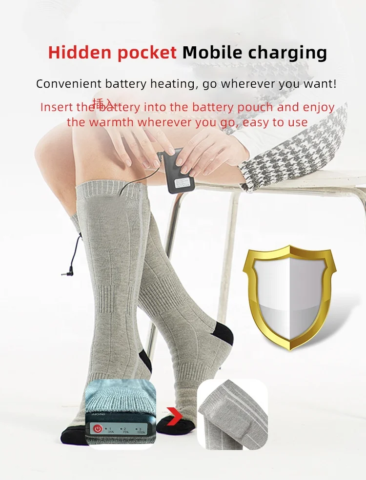 Wholesale Custom Winter Outdoor Ski Women Men Rechargeable Battery Electric Heated Socks