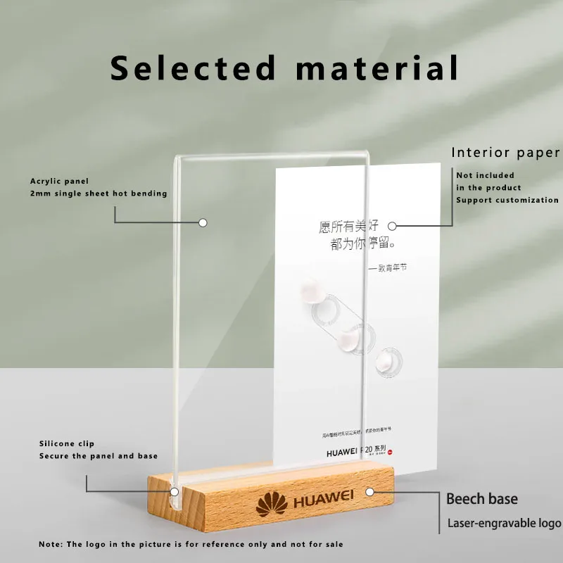 Custom Logo A4 A5 A6 Double Sided Clear Menu Stand Slanted Insert T Shape Acrylic Sign Holder With Wood Base