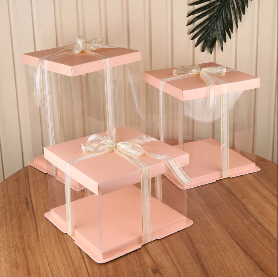 2021 Color square round cake boxes with clear window PET PVC Bakery Boxes Disposable Cake Containers Dessert Gift Box