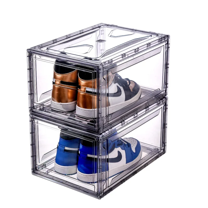 Transparent Plastic Magnetic Premium Container Organizers Drawer Storage Sneaker Shoe Display Boxes Clear Stackable