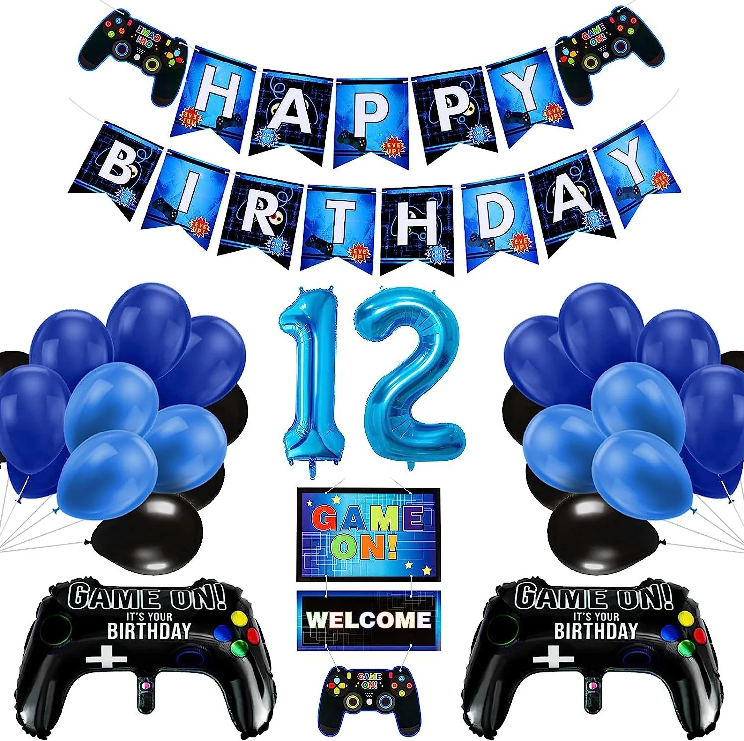 Happy birthday decoration  happy birthday banner balloon and game controller balloon Game theme birthday set for boy