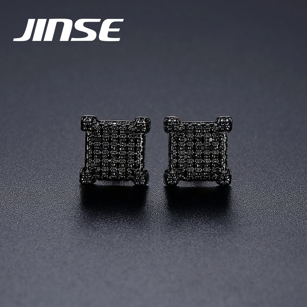 JINSE Iced Out Mens Cubic Zirconia Cubist Screw Earring Square Shape Micro Pave Men Cz Diamond Earring