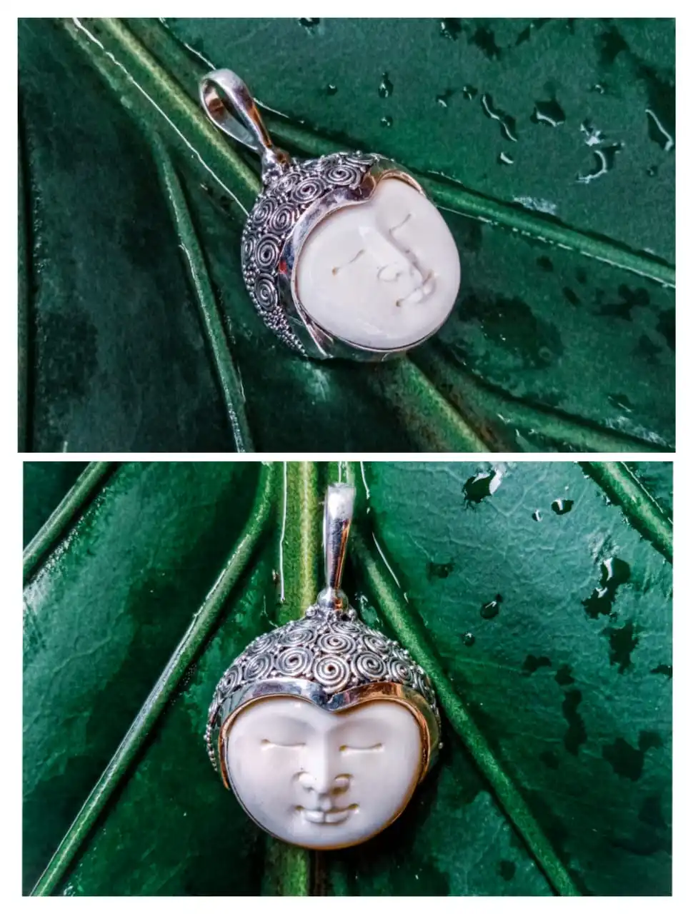 NY-MFPD002-Bone Moonface Pendant Elegant Design Sterling Silver Handmade Pendant With Carving Bone Gift For Women