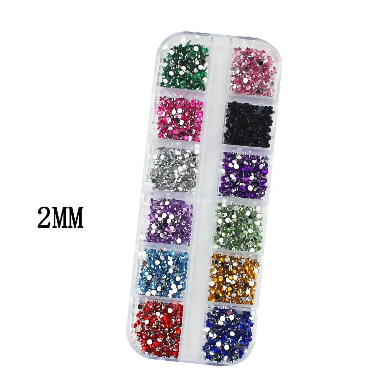 Factory New Arrival Nail Accessories 12 Color Acrylic Diamond 1.5mm 2mm 3mm For Nail Art