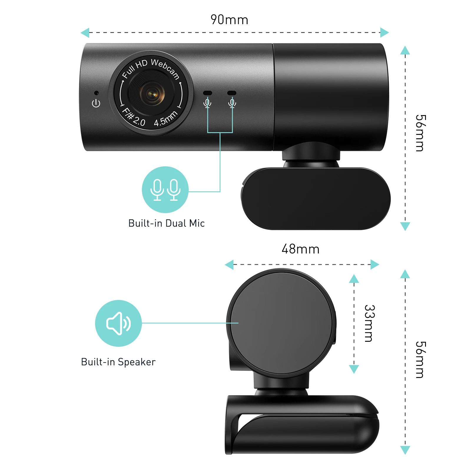 Full HD 1080P Webcam Video Camera  Dual Mic Plug and Play USB camera With Automatic Noise Reduction for PC