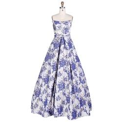 Elegant design flower pattern square neckline strapless embroidery prom dress